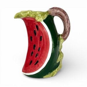 Watermelon Slice Ceramic Pitcher Made in Italy Red Green 10”high